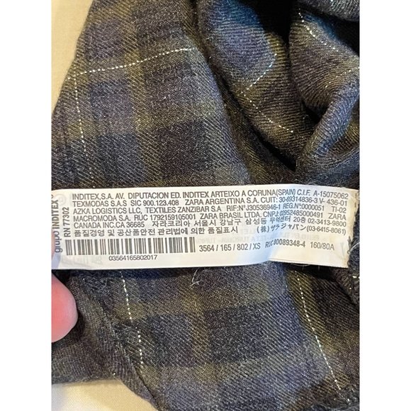 Zara Woman Checked Metallic Thread Dress Flowing Long Sleeve Green Size X Small - Picture 7 of 7